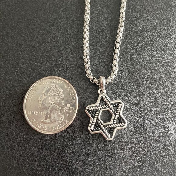 AMAZING CABLE STAR OF DAVID AMULET IN S 925 STERLING SILVER - Picture 3 of 9